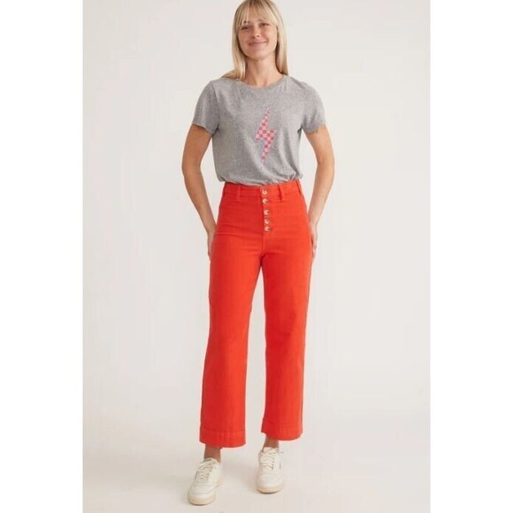 Marine Layer Pants - Marine Layer Pants 6 Red Bridget Corduroy Crop 26" Wide Leg High Rise